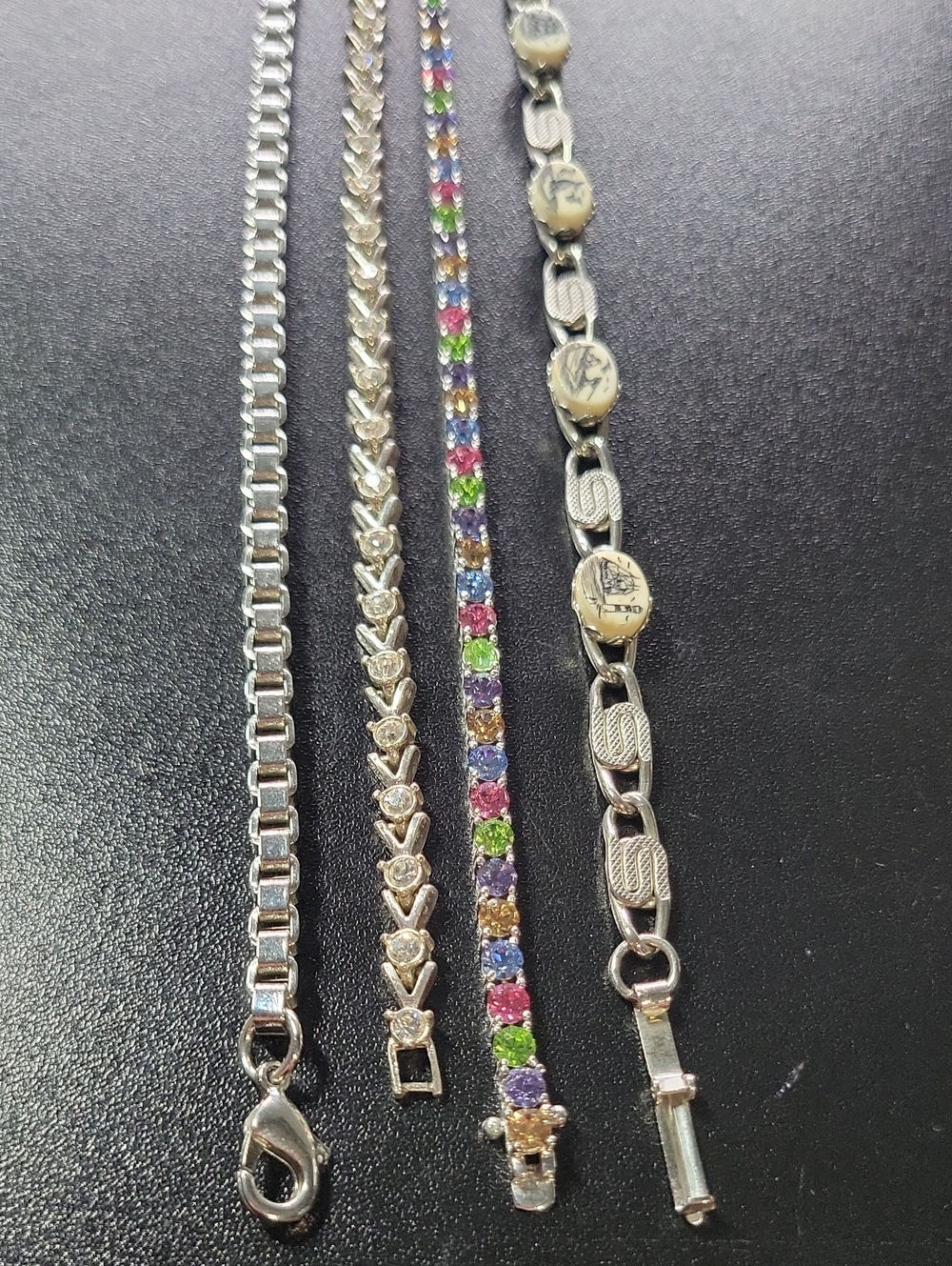 Multicolor Stone Silver Tone Tennis Bracelet Lot